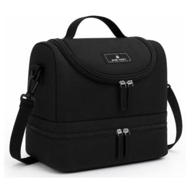 Imagem de Bolsa Lancheira Térmica Duplo Compartimento, Lancheira com Alça de Mão e Ombro, Zíper Duplo para Marmita (Preto)