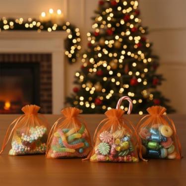 Imagem de 50 peças de sacos de presente de organza com cordão transparente para lembrancinhas de casamento de doces, embalagem de joias, suprimentos de embrulho de presente 9 x 12 cm