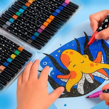 Imagem de Kit 72 Canetas Coloridas Dupla Ponta com Glitter – Marcadores Artísticos Premium para Desenho, Lettering e Scrapbook – Tinta à Base de Água e Cores Vibrantes