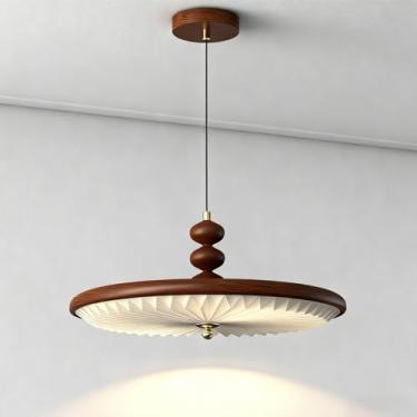 Imagem de Luminária de Teto LED Daksan com Braço Ajustável, Pendente Redondo Moderno, 60W, 3 Temperaturas de Cor (3000K/4000K/6000K), Diâmetro 50cm, Madeira de Nogueira, para Cozinha, Sala, Quarto