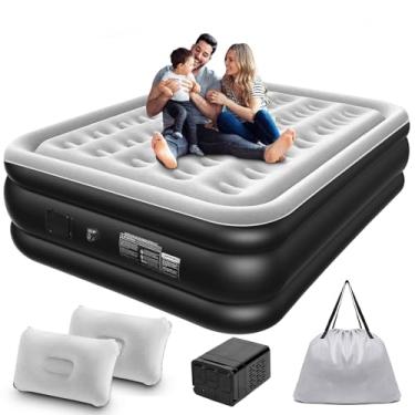 Imagem de Trailabo Colchão Inflável Queen Size 205 * 155CM com Bomba de ar Elétrica Recarregável Embutida, Inflação e Deflação Rápidas e Automáticas, para Viagens e Acampamentos (Preto e Branco)