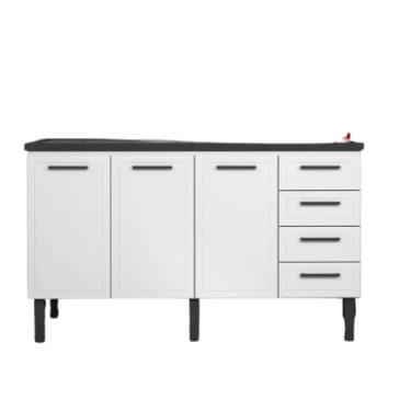 Imagem de Armário de Cozinha 144cm 100% Aço 3 Porta e 4 Gavetas Balcão (Branco)