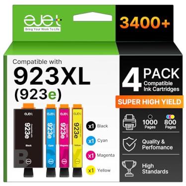 Imagem de ejet Cartuchos de tinta 923xl 923 para impressoras HP (com chip) compatíveis com cartuchos de tinta HP 923XL, pacote combo alto rendimento uso com impressoras Officejet Pro 8125e 8135e 8130 8130e