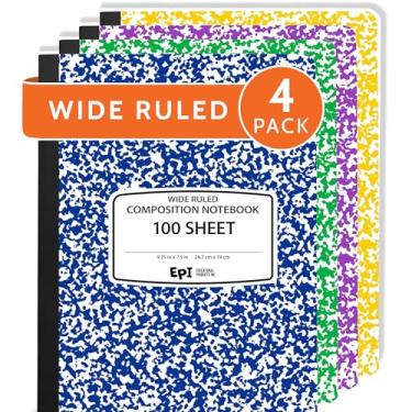 Imagem de EPI Caderno de composição de mármore pautado largo, cores sortidas, 100 folhas, pacote com 4