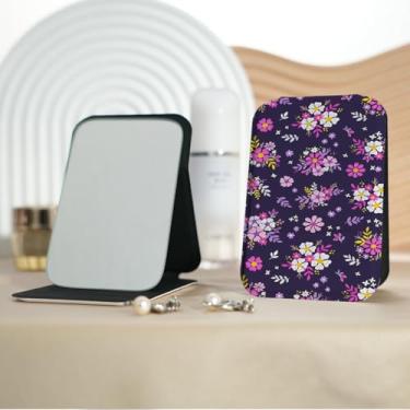 Imagem de Espelho de maquiagem portátil vintage pastoral floral, mini espelho de maquiagem portátil dobrável, espelho de contorno quadrado portátil vertical, adequado para todos em várias ocasiões