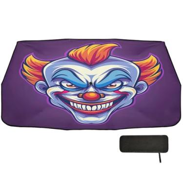 Imagem de Persiana de janela de cabeça de palhaço malvado para para-brisa de carro, bloqueio UV, guarda-chuvas de 147 x 75 cm para carro