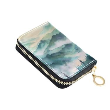 Imagem de Carteiras femininas de couro com bloqueio de RFID, para pintura de paisagem, carteira de dinheiro de viagem minimalista com bolso para moedas