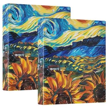 Imagem de Fichário de prancheta de céu estrelado de campo de girassol com três anéis com prancheta de perfil organizador para escola e escritório, pacote com 2