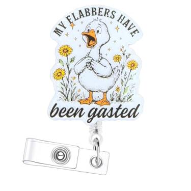 Imagem de Bellrela Carretel de crachá retrátil com citação de saúde mental, design My Flabbers Have Been Gasted Duck 360°, clipe jacaré de 360°, nylon durável, extensão de 73 cm