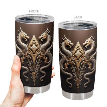 Imagem de Copo de viagem, caneca de café Oasisdream, 600 ml com estampa de dragã