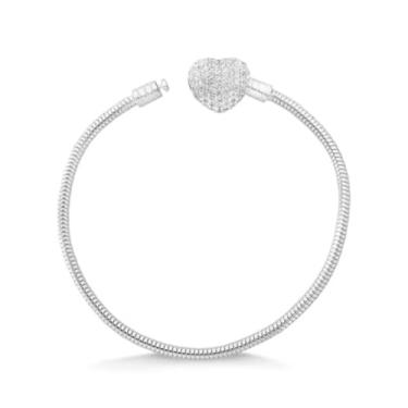 Imagem de Pulseira para berloques compativel com todas as marcas prateada maciça (Fecho coração)