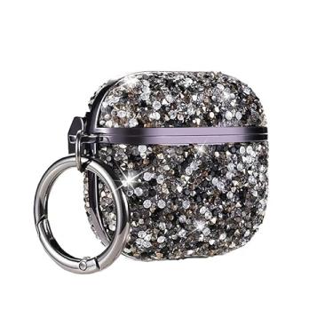 Imagem de Newhalper Compatível com Airpods Pro 3 Capa 2025 Glitter Lindas Capas para Airpods Pro 3ª Geração Bling Cover Chaveiro para mulheres e meninas (preto)