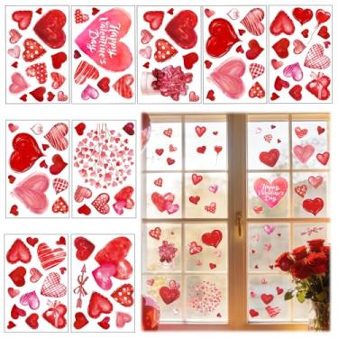 Imagem de Habbiful 9 folhas adesivos de janela de dia dos namorados adesivos de janela dupla face para janelas de vidro, decalques de janela de coração vermelho dos namorados para decoração de escritório, casa