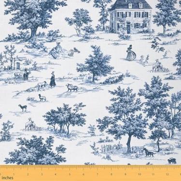 Imagem de jejeloiu Tecido country francês vintage infantil da The Yard 10 jardas tecido de estofamento ocidental para cadeiras tecido ao ar livre tecido decorativo azul fazenda tecido impermeável para uso