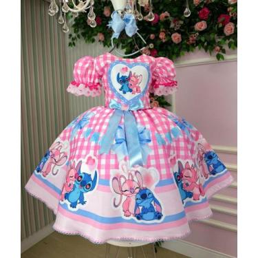 Imagem de Vestido Junino Tematico Luxo Lilo Stitch Rosa Bebe (VESTMARJUNILUXLIST