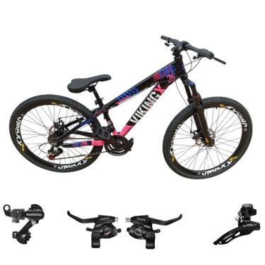 Imagem de Bicicleta 26 VikingX T25 21v Cambios Traseiro e Dianteiro e Trocador Shimano Pneu Aro 26 Balão Preto-Unissex
