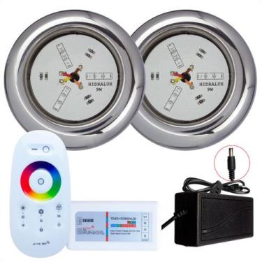 Imagem de Kit 2 Refletores Led 9w RGB Inox e Comando para Iluminação Piscina - H