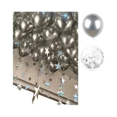 Imagem de Balões De Metal Espesso Preto, Dourado, Prata E Branco, 43 Peças Para 