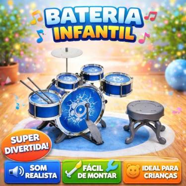 Imagem de Bateria Infantil Musical Brinquedo Realista com Banco Banqueta e 5 tam