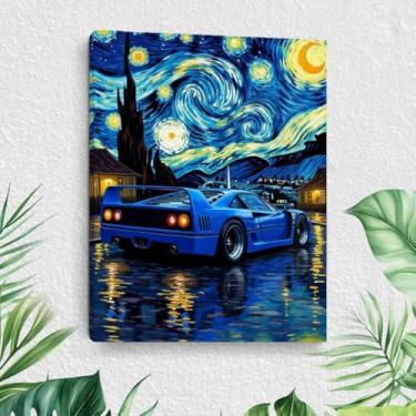 Imagem de Arte de parede em tela de carro esportivo noite estrelada engraçada, arte estética emoldurada de carros esportivos modernos, decoração de parede, imagens engraçadas para sala de estar, sala de jantar