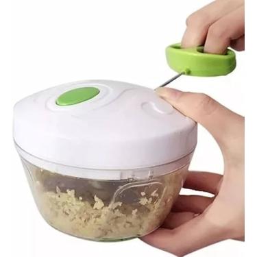 Imagem de Mini Processador de Alimentos Manual com Puxador, Triturador de Alho e Cebola, Picador de Vegetais com Lâminas em Aço Inoxidável, Branco e Verde