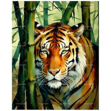 Imagem de Kit de pintura animal por números para adultos – DIY Bengala Tiger em Bamboo Forest Painting on Canvas 40 x 50 cm, conjunto de tinta acrílica, adequado para iniciantes, arte para decoração de casa ou