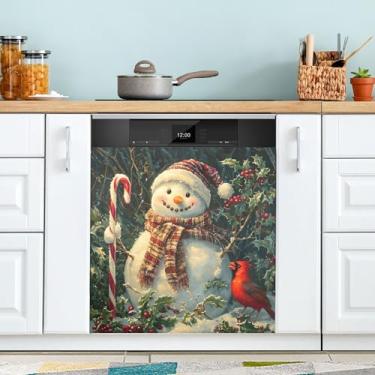 Imagem de xigua Linda capa magnética de boneco de neve de Natal, adesivos magnéticos decorativos antiarranhões para painel de geladeira e lava-louças, decoração personalizada de cozinha doméstica 58 x 66 cm