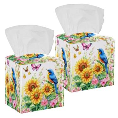 Imagem de Girassol pássaro borboleta caixa de lenços de papel quadrado suporte de couro organizador de papel facial decorativo para mesas, mesas, banheiro, cozinha, carro, escritório, decoração de casa