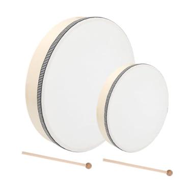 Imagem de Tambor de mão de 25,4 cm e 20,4 cm Instrumento de percussão musical tambor com moldura de madeira e 2 baquetas