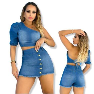 Imagem de Conjunto  feminino jeans de blusa e short saia  - QCHICK JEANS, TAM 40