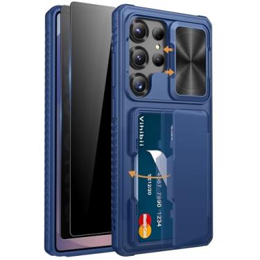 Imagem de Vihibii Capa para Samsung Galaxy S25 Ultra com suporte para cartão (4 cartões), protetor de tela de privacidade 2X integrado, capa de lente deslizante, capa carteira robusta e à prova de choque para