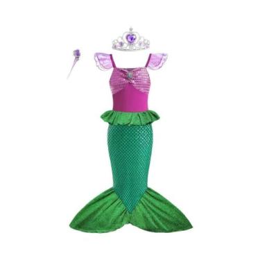 Imagem de Vestido de Princesa Ariel - Pequena Sereia - Manga Curta em Tule para 