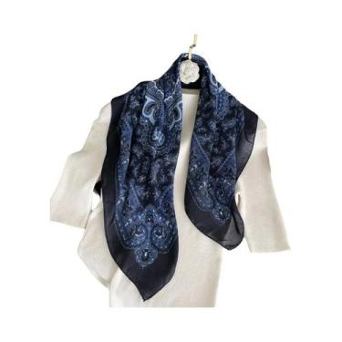 Imagem de Lenço Quadrado De Algodão Com Estampa Paisley 70X70cm Para Mulheres, D