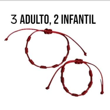 Imagem de kit Pulseira vermelha 7 nós bebê/infantil adulto Kabbalah regulável co