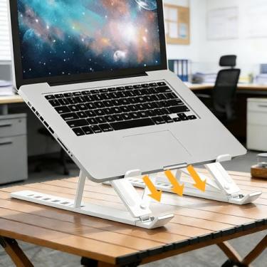 Imagem de Suporte de laptop ajustável para mesa, suporte de elevação portátil dobrável para laptop, suporte ventilado, compatível com laptops de 10 a 15,6 polegadas (branco)