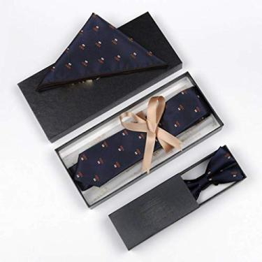 Imagem de pcagfaajmh Conjunto clássico de gravata borboleta listrada vermelha azul para homens gravata 100% seda conjunto de gravata de casamento para festa negócios (cor: A) (B)