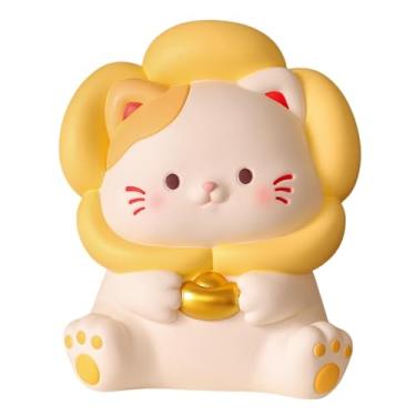 Imagem de MotiveTech Estátua de Gato Artesanal Ornamento Cofrinho Fofo Estatueta Decorativa Escultura de Animal para Lareira Estante de Livros Escrivaninha Armário, Cabeça de flor L, Tamanho real