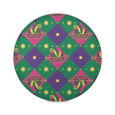 Imagem de Wassud Jogo americano com máscara de carnaval diamante tapetes redondos para cozinha e jantar tapetes laváveis resistentes ao calor decoração de mesa 39 cm