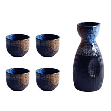 Imagem de 1 conjunto requintado estilo japonês cerâmica saquê copo saquê pote retro saquê conjunto de copo e pote de saquê de cerâmica retrô japonês (cor: azul, tamanho: 1 conjunto) (azul 1 conjunto)
