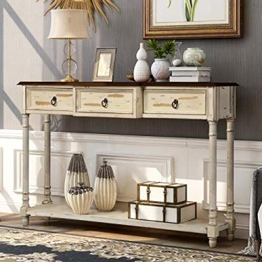 Imagem de Mesa de console estreita extralonga com 3 gavetas e 1 prateleira de entrada, mesa de sofá, mesa buffet com gavetas projetoras e prateleira longa para entrada, corredor, sala de estar, quarto (expresso