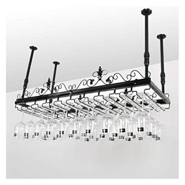 Imagem de Prateleiras de vinho, rack de vinho de bar, rack europeu de vidro de vinho de cabeça para baixo, suporte para copos de vinho de bar, rack de vinho de vinho, rack alto/preto/120 * 35 cm (preto 100 x 35