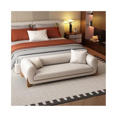 Imagem de Banqueta moderna de couro leve de luxo para sofá, banco de quarto, cama, sofá, loja de roupas, bengaleiro, banco de cabeceira decorativo (branco-escuro, médio)