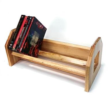 Imagem de KEG801302 Suporte de armazenamento de discos de vinil doméstico, suporte de exibição de CD de mesa, rack de loja de álbum de música de pinho vintage, comporta até 50 álbuns ou CDs (natural)