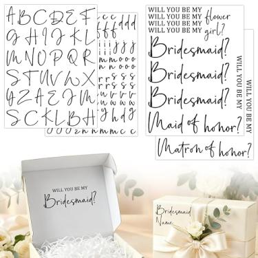 Imagem de Adesivo com 8 folhas Will You Be My Bridesmaid para caixa de proposta de dama de honra, adesivo de carta de transferência de vinil personalizado DTF para festa de casamento e chá de panela