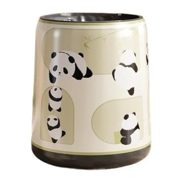 Imagem de KEG801302 Cesto de lixo cilíndrico sem tampa, cesto de lixo fofo de panda de 3,1 galões, lixeira superior aberta com balde interno para sala de estar, quarto, escritório e cozinha