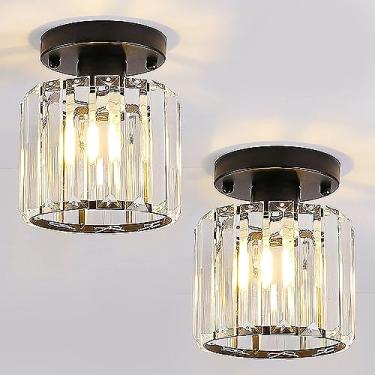 Imagem de Luminária de teto semi-embutida, estilo antigo, pequeno lustre de cristal, moderna, preta, para ambientes internos, ideal para corredores, cafés, bares, varandas, lavanderias, entradas e dep