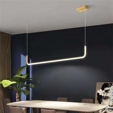 Imagem de Luminária pendente LED para sala de estar, com intensidade regulável e controle remoto, estilo lustre, moderna, para mesa de jantar, em alumínio e acrílico, ideal para iluminação de teto em