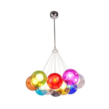 Imagem de Lustre pendente moderno e colorido com várias lâmpadas, acabamento cromado, soquete G4, globo de vidro soprado à mão, luminária de teto suspensa para ilha de cozinha, escada, sala de estar (