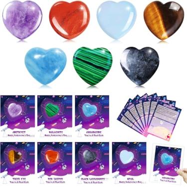 Imagem de iMopo Presentes de Dia dos Namorados para crianças em sala de aula, pacote com 28 cartões de dia dos namorados com pedras de cristal de coração, pedras preciosas do amor para meninas e meninos