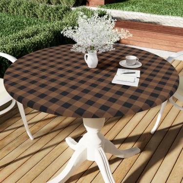Imagem de Smiry Toalha de mesa redonda de piquenique, toalha de mesa elástica impermeável de vinil para mesas de 114 a 142 cm, capa de mesa xadrez de búfalo com forro de flanela para jantar, acampamento, ao ar